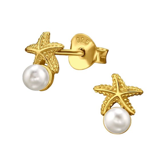 14K Gold Vermeil Starfish with Pear Ear Stud - Picture 1 of 1
